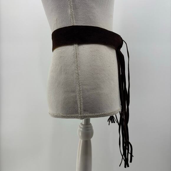 Womens Brown Suede Fringe Belt One Size Two Tone Casual Tie - Picture 7 of 11